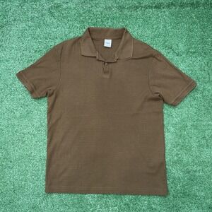 Zara Men's Brown Ribbed Knit Short Sleeve Button Up Collar Polo Shirt Sml